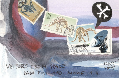 Cartoon: Visitors from Space. DADA Movie (medium) by Kestutis tagged space,visitors,dada,movie,film,postcard,aliens