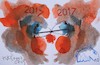 Cartoon: New policy.  2017 Cock year (small) by Kestutis tagged cock,year,comic,dada,mail,art,postcard,rooster,klecksography,kestutis,lithuania