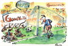 Cartoon: OWNERS OF A FOOTBALL FIELD (small) by Kestutis tagged maulwurf,fan,mole,animal,fußball,soccer,football,goalkeeper