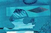 Cartoon: The blue dimension (small) by Kestutis tagged dimension dada sea sky cornflower flag etc kestutis lithuania postcard art kunst
