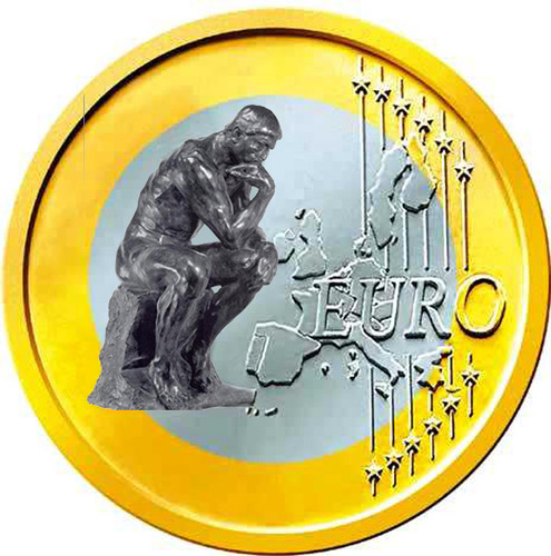 Cartoon: new euro (medium) by Zoran tagged euro,rodin,thinker