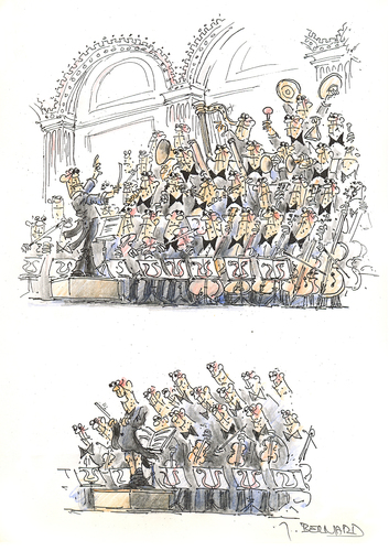 Cartoon: Die Philharmonie (medium) by jiribernard tagged schlußakkord,exhibitionist,konzertsaal,odeon,konzerthaus,klassik,verbeugung,finale,dirigent,dank,philharmonie,musik,konzert,konzert,musik,philharmonie,dank,dirigent,finale,verbeugung,klassik,konzerthaus,odeon,konzertsaal,orchester