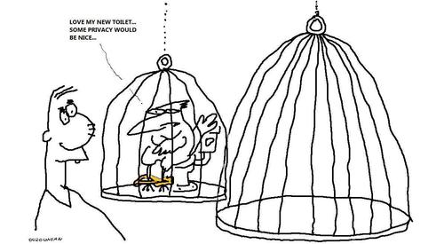 Cartoon: birds and stuff (medium) by ouzounian tagged toilets,cages,birds