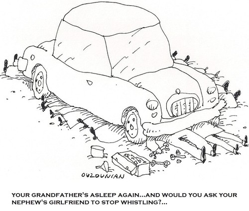 Cartoon: a family that repairs together.. (medium) by ouzounian tagged cars,autorepair