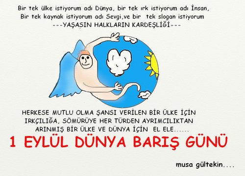 Cartoon: International Day of Peace (medium) by musa gültekin tagged world,heart,run,angel