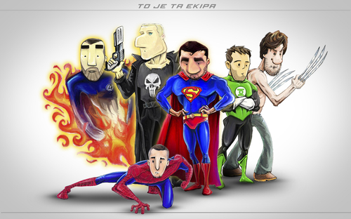 Cartoon: Superheroes (medium) by StajevskiArt tagged human,torch,punisher,spiderman,superman,green,lantern,wolverine