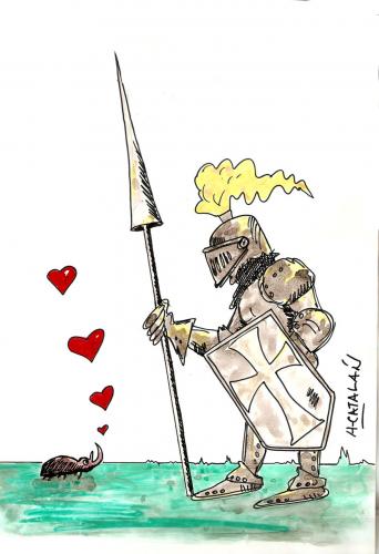 Cartoon: AMOR IMPOSIBLE (medium) by HCATALAN tagged caballeros,amor,castillo,escudo,edadmedia