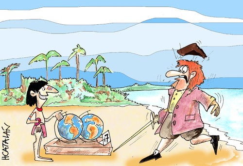 Cartoon: DESCUBRIMIENTO (medium) by HCATALAN tagged culturas,aborigenes,conquista,descubimiento,america,colon