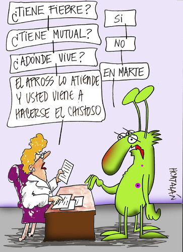 Cartoon: MARCIANO EN EL APROSS (medium) by HCATALAN tagged gripe,marciano,apross,hcatalan,catalan,cordoba,argentina