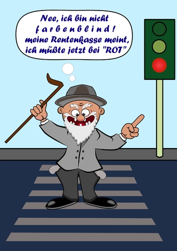 Cartoon: Rente mit 67 (medium) by RiwiToons tagged rnte,rentner,rente,mit,67,rentenkasse,straße,ampel,verkehrsampel,leben,ableben,rot,generation,generationskonflikt,finanzen,kasse