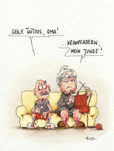 Cartoon: krampfadern (medium) by ms rainer tagged oma,kind,tattoo