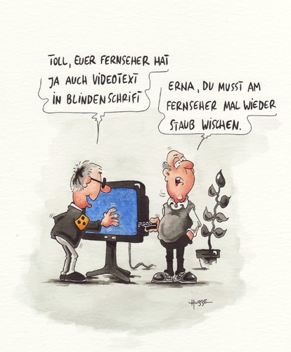Cartoon: videotext (medium) by ms rainer tagged fernseher,blind,videotext,blindenschrift