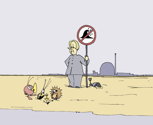 Cartoon: Tsunami-Verbot! (medium) by Pierre tagged atomausstieg,fukushima,merkel,tsunami