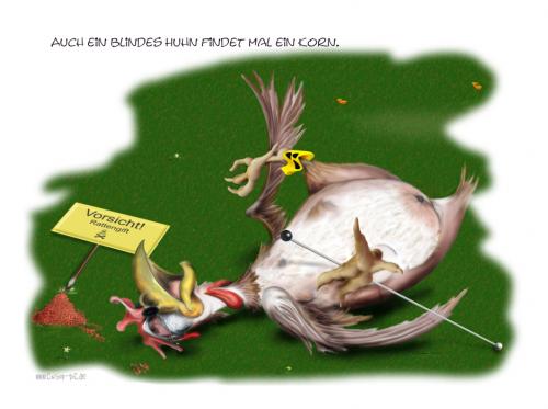 Cartoon: Auch ein blindes Huhn... (medium) by KryCha tagged redewendung,huhn,blind,