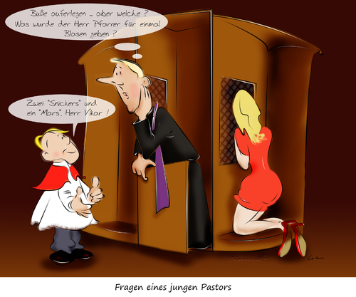 Cartoon: Fragen eines jungen Pastors (medium) by KryCha tagged kirche,children,of,abuse,missbrauch,blasen,job,blow,beichte