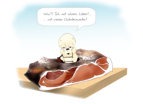 Cartoon: Leben wie die Made im Speck (medium) by KryCha tagged speck,redewendung,cholesterin,made