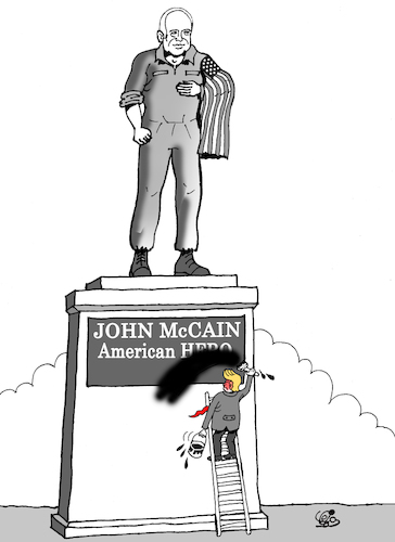 Cartoon: John McCain (medium) by Vejo tagged john,mccain,passed,away,trump,no,respect,hero,jealousy,childish,infantil