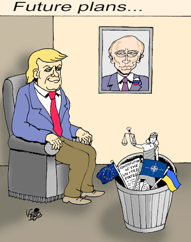 Cartoon: TRUMP (medium) by Vejo tagged trump,dangerous,crazy,narcissist,navo,putin,democratie