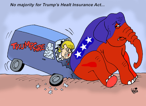 Cartoon: TRUMPCARE... (medium) by Vejo tagged trump,trumpcare,usa,republicans,obamacare,health,insurance,pour,people,democrats,polarisation