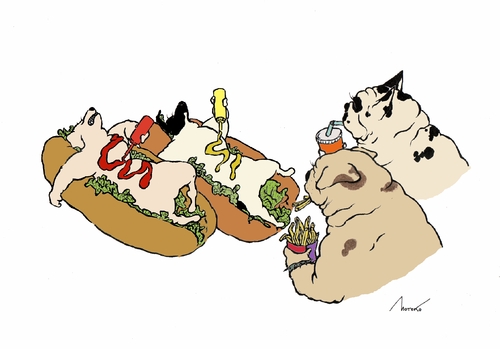 Cartoon: HOTDOGS (medium) by motoko tagged hund,dog,hotdogs,junkfood