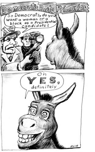 Cartoon: Democratic Primaries (medium) by Alan tagged democrats,donkey,obama,clinton,yes,primaries,
