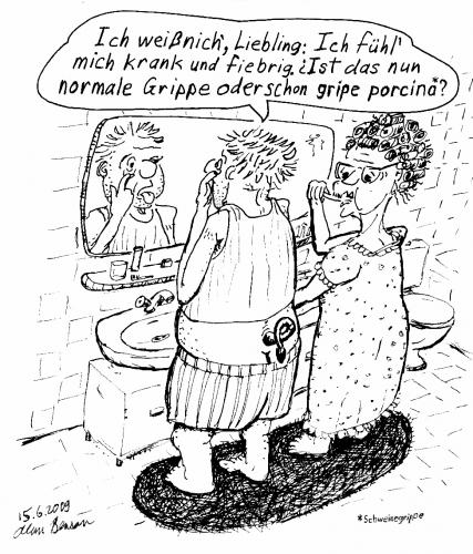 Cartoon: Schweinegrippe ? (medium) by Alan tagged schweinegrippe,swine,flu,gripe,porcina,h1n1,virus,badezimmer,bathroom,krank,sick