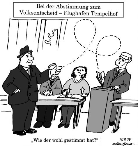 Cartoon: Volksentscheid - Tempelhof (medium) by Alan tagged abstimmung,volksentscheid,flughafen,tempelhof,berlin,papierflugzeug,voting