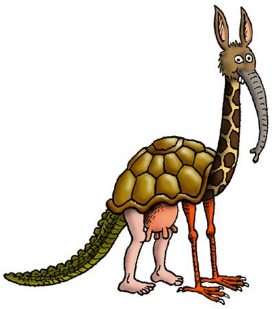 Cartoon: Hybrid (medium) by deleuran tagged animals,crocodiles,turtles,men,cows,birds,giraffes,elephants,rabbits