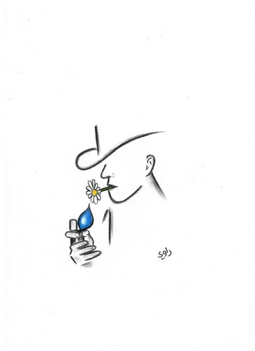 Cartoon: Smoking (medium) by Raoui tagged smoking,taba,cigarette,flower,water,lighter,cowboy,man,no