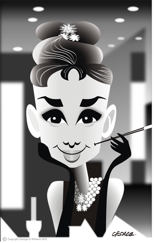 Cartoon: Audrey Hepburn (medium) by spot_on_george tagged breakfast,tiffanys,audrey,hepburn,caricature