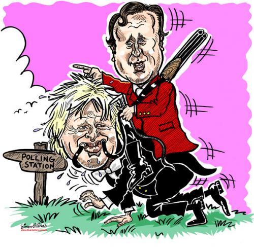 Cartoon: David Cameron and Boris Johnson (medium) by simonelli tagged david,cameron,boris,johnson,league,against,cruel,sports,conservative,tory,hunting,cartoon,caricature