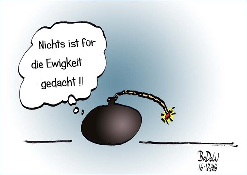 Cartoon: Krawumm (medium) by BoDoW tagged ewigkeit,existenz,knall,bombe,explosion,endlich,zerstörung,sein,ende