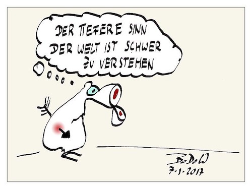 Cartoon: rätselraten (medium) by BoDoW tagged gewalt,sinn,unsinn,gott,welt,fragezeichen,verstehen,sinnlos,krieg,tiefe