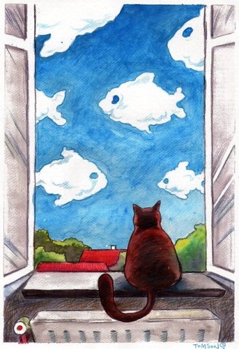 Cartoon: looking... (medium) by to1mson tagged cat,katze,kot,window,fenster,okno
