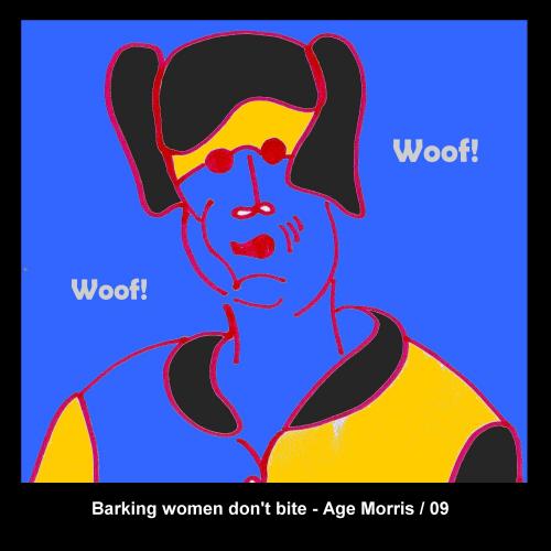Cartoon: AM - Barking Woman (medium) by Age Morris tagged agemorris,bark,barkingwoman,woof,bite,doglady