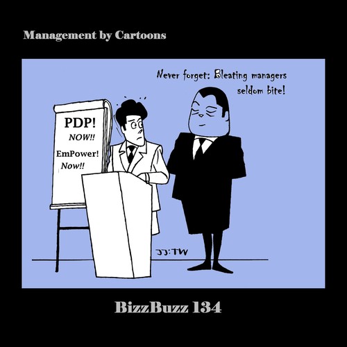 Cartoon: BizzBuzz Bleating Managers (medium) by MoArt Rotterdam tagged bizzbuzz,bizztoons,businesscartoons,managementcartoons,managementbycartoons,officelife,officesurvival,bleatingmanagers,bite,talkingblahblah,now,pdp,personaldevelopmentplan,empower
