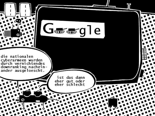 Cartoon: cyber war is over (medium) by bob schroeder tagged cyber,war,krieg,armee,internet,daten,google,doodle,national,global,militaer,ranking