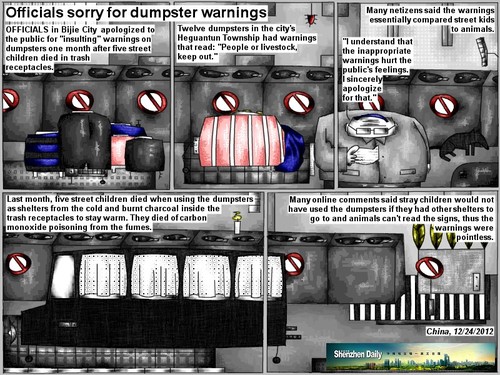 Cartoon: dumpster warning (medium) by bob schroeder tagged dumpster,trash,garbage,warning,sign,children,death