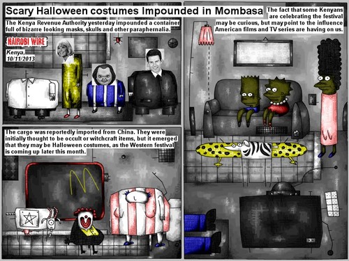 Cartoon: halloween costume (medium) by bob schroeder tagged halloween,costume,mask,skull,import,culture,occult,witchcraft,tv,film