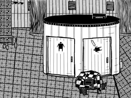 Cartoon: stadtmoebel (medium) by bob schroeder tagged stadt,stadtmoebel,beduerfnisanstalt,toilette,oeffentlich