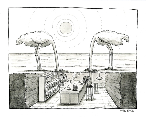 Cartoon: Desert Inn (medium) by Huse Fack tagged vogel,strauss,wüste,desert,kneipe,bar,pub