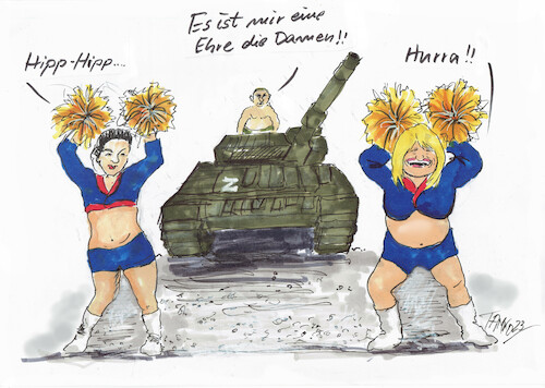 Cartoon: Alice und Sahra (medium) by Skowronek tagged shara,wagenknecht,alice,schwarzer,putin,panzer,skowronek,cartoon,karikatur,ukraine,russland,krieg