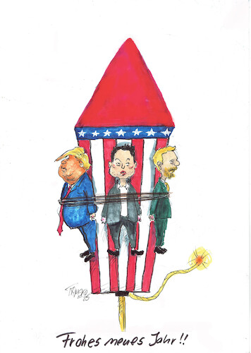 Cartoon: Frohes neues Jahr (medium) by Skowronek tagged rakete,trump,elon,musk,christian,lindner,fdp,neujahr,skowronek,cartoons