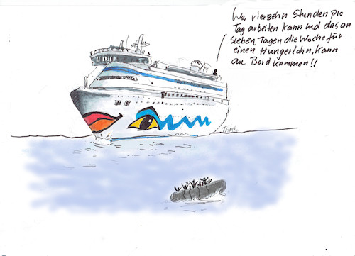 Cartoon: Kreuzfahrtschiff (medium) by Skowronek tagged kreuzfahrtschiffe,aida,lohn