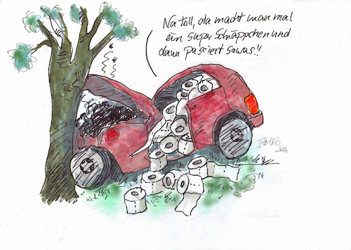 Cartoon: Unfall (medium) by Skowronek tagged corona,unfall,pandemie,hammsterkäufe,klopapier,auto