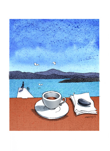 Cartoon: Kaffee Literatür (medium) by Mehmet Karaman tagged kaffee,literatür,meer,strand,schreiben