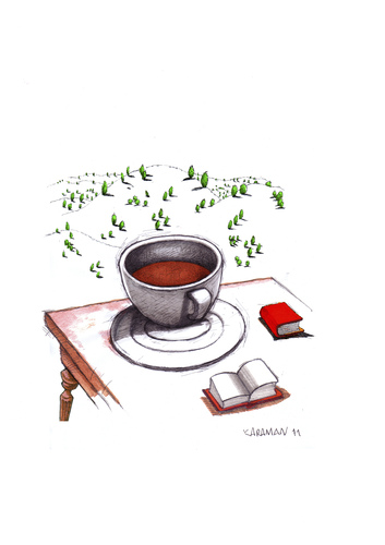 Cartoon: Kaffeepause (medium) by Mehmet Karaman tagged literatur,lesen,kaffeepause