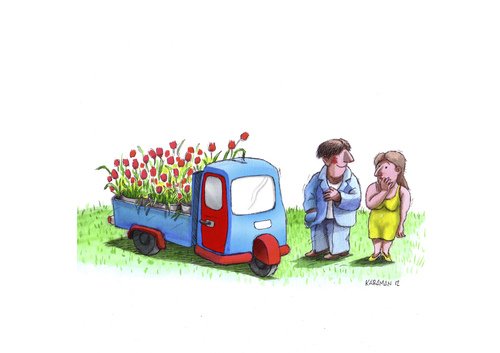 Cartoon: Romantik Im Frühling (medium) by Mehmet Karaman tagged frühling,tulpen,romantik,liebe