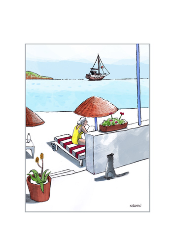 Cartoon: Sommer (medium) by Mehmet Karaman tagged katze,sommer,strand