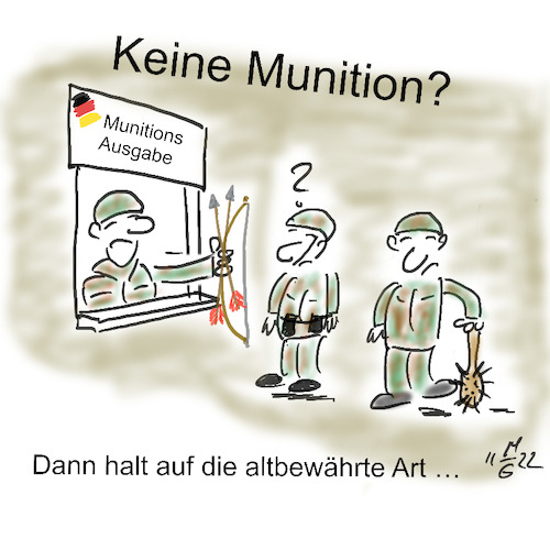 Cartoon: Munitionsmangel (medium) by legriffeur tagged bundeswehr,bund,bundesregierung,verteidigung,verteidigungsfähig,verteidigungsministerium,nato,krieg,munitionsmangel